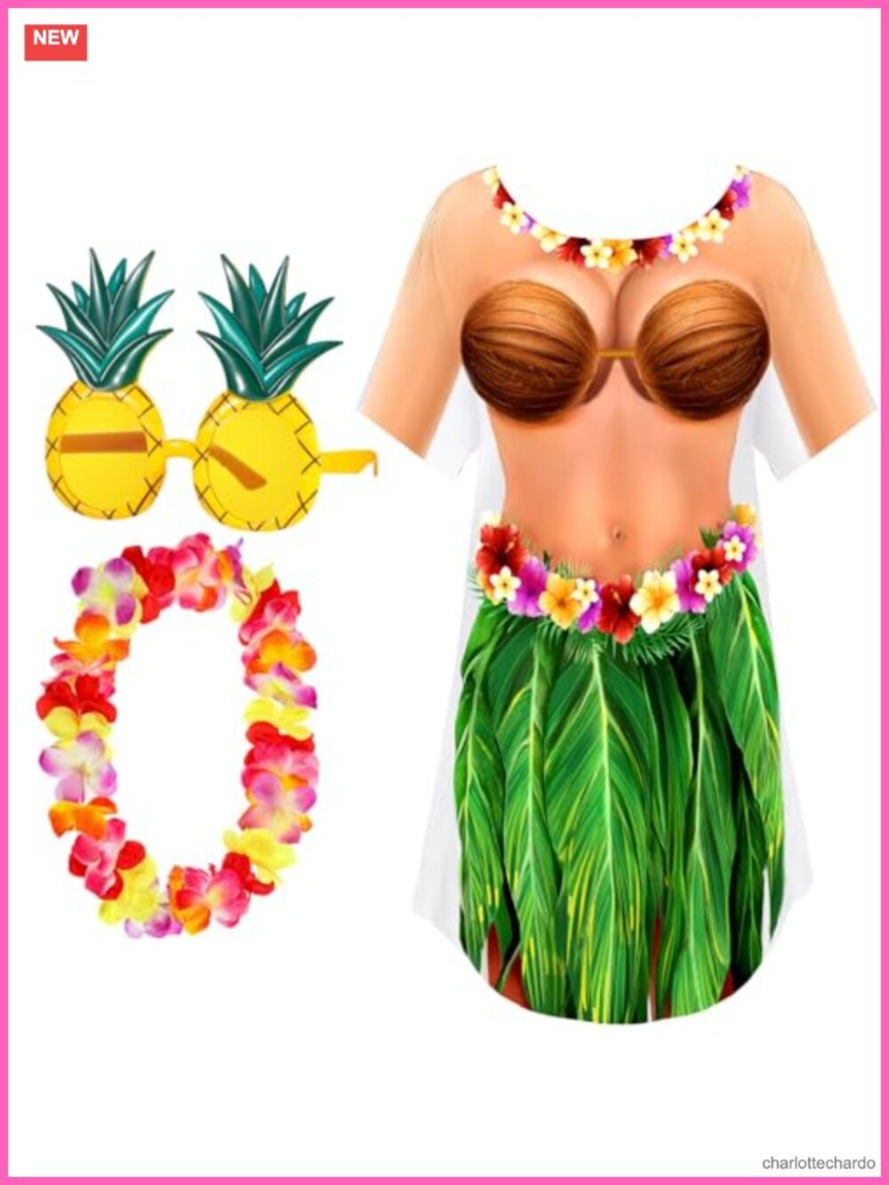 Women Bikini Cover Up Dress with Sunglasses & Headband Luau Party Costume